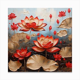 Pattern with red Lotus flowers Canvas Print