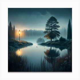 A Dark Lake In A Fog At Night Night Dark Goth Canvas Print