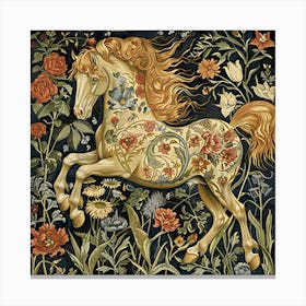 Beautiful Horse Vintage Patchwork Style William Morris Inspired Canvas Print