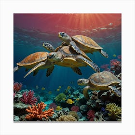 Turtles In The Sea Canvas Print