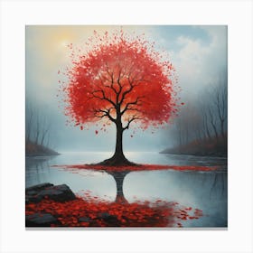 Autumn S Embrace A Stunning Red Tree Painting Canvas Print