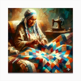 Elderly Native American Woman Quilting Canvas Print