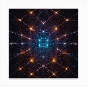 A Glowing Neural Network Of Interconnected Nodes In A Grid On A Dark Background Canvas Print
