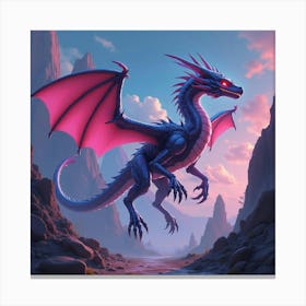 A Cybernetic Dragon Flying Through A Neon Lit Futuristic Landscape 1 Canvas Print