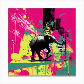 Elephant On Skateboard Canvas Print