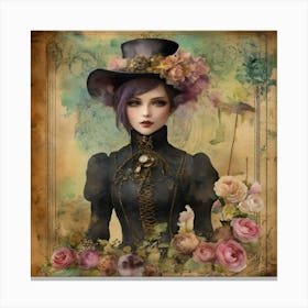 Steampunk Girl With Roses Canvas Print