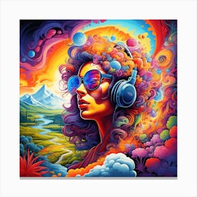 Psychedelic Girl With Headphones Canvas Print