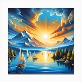 Sunset With Sailboats Canvas Print