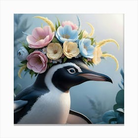 A Whimsical Penguin With A Fragrant Flower Crown Canvas Print