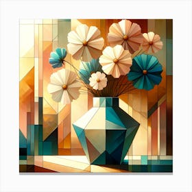 Geometric Cosmos Flowers In A Vase Canvas Print