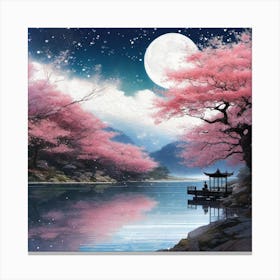Cherry Blossoms By The Lake 12 Canvas Print