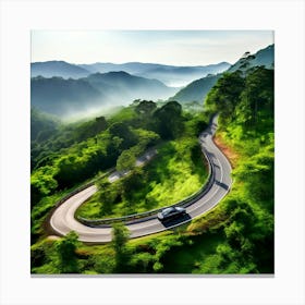 Treetop Car Scenic Tour Tourism Country Rural Green Zigzag Drive Road Background Topview (11) Canvas Print