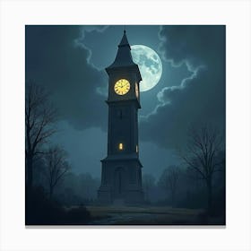 A Giant Enchanted Clock Tower, Glowing In A Stormy Sky 1 Canvas Print