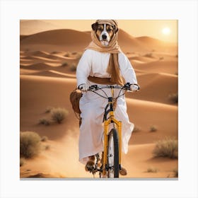 Dog Riding A Bike In The Desert Canvas Print