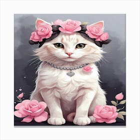 Cat With Roses Canvas Print