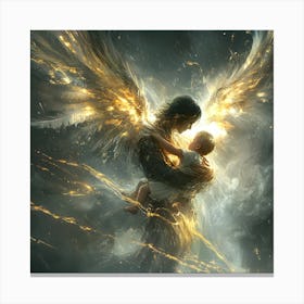 Guardian Angel with child under wing. Canvas Print