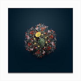 Vintage One Spined Opuntia Floral Wreath on Teal Blue n.1433 Canvas Print