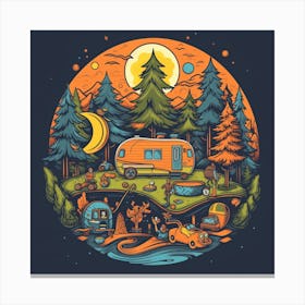 Campers In The Woods Canvas Print