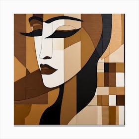 Patchwork Quilting Abstract Face Art with Earthly Tones, American folk quilting art, 1208 Canvas Print