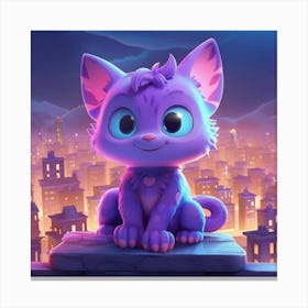 Purple Cat In The City Canvas Print