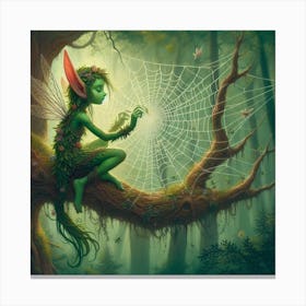 Fairy In The Web Canvas Print