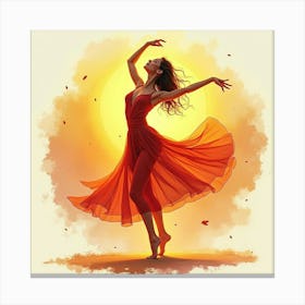 Graceful Dancer With Watercolor Golden Sunset 1 Canvas Print