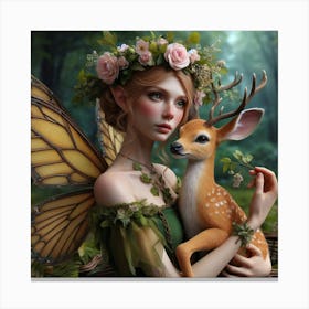 Fairy And Deer Canvas Print