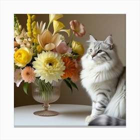 Cat With Flowers 2 Canvas Print