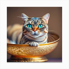 Bengal Cat In Gold Bowl Canvas Print