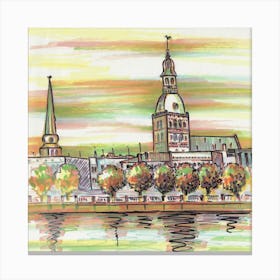 Autumn In Riga Square Canvas Print