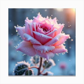 Pink Rose In The Snow Canvas Print