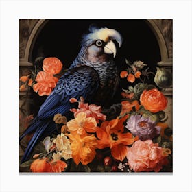 Parrot With Flowers Canvas Print