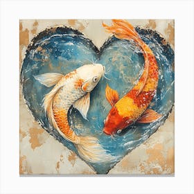 Koi Fish In Heart 2 Canvas Print