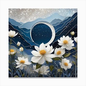 Moon And white Flowers Canvas Print