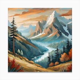 Firefly An Illustration Of A Beautiful Majestic Cinematic Tranquil Mountain Landscape In Neutral Col (1) Canvas Print
