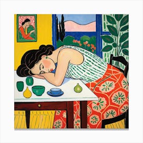 Woman Sleeping At The Table 8 Canvas Print