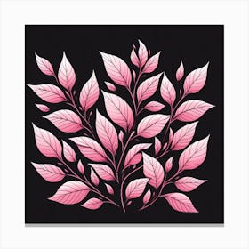 Pink Leaves On Black Background 2 Canvas Print