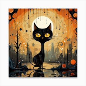 Black Cat In The City Canvas Print