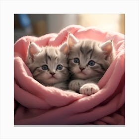 A Litter Of Fluffy Kittens Cuddles Together In A Soft Blanket Nest Canvas Print