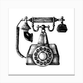 Old Fashioned Telephone, hand-drawn retro line telephone Canvas Print