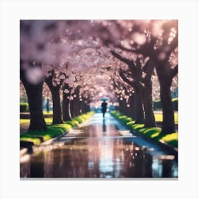 Rainy Walk down the Cherry Blossom Avenue Canvas Print