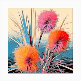 Andy Warhol Style Pop Art Flowers Fountain Grass 1 Square Canvas Print