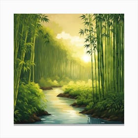 A Stream In A Bamboo Forest At Sun Rise Square Composition 25 Canvas Print
