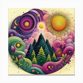 Mountain With Spiral Moon Sun Bottlebrush Tree 3 Canvas Print