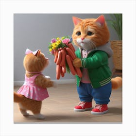 Cat And Girl Holding Carrots Canvas Print