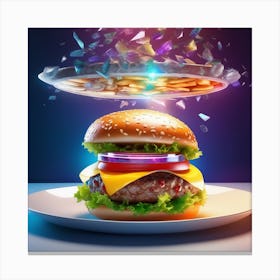 Hamburger Flying In Space Canvas Print