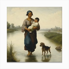 Woman And Child In A River Canvas Print