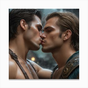 Gay Kissing In The Rain Canvas Print