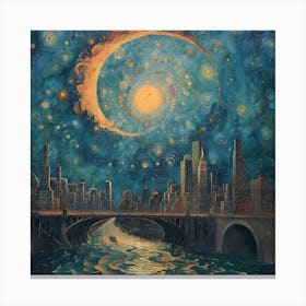Starry Night Over Chicago, Tiny Dots, Pointillism Canvas Print