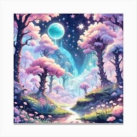 A Fantasy Forest With Twinkling Stars In Pastel Tone Square Composition 387 Canvas Print